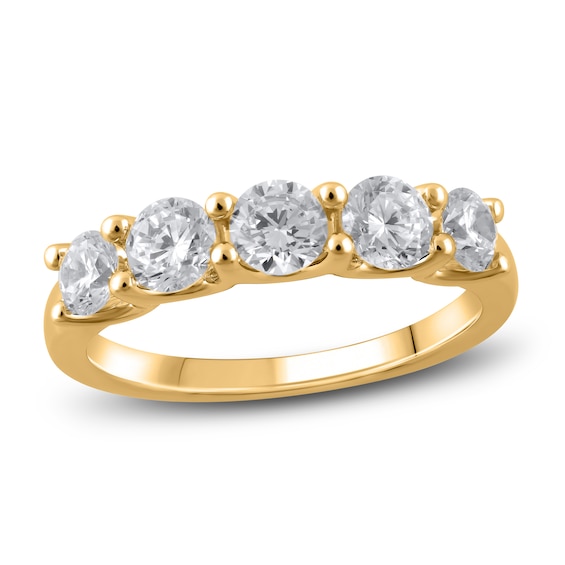 14K Gold & 2 Carat Round Diamond 5 Stone Wedding Band for Men