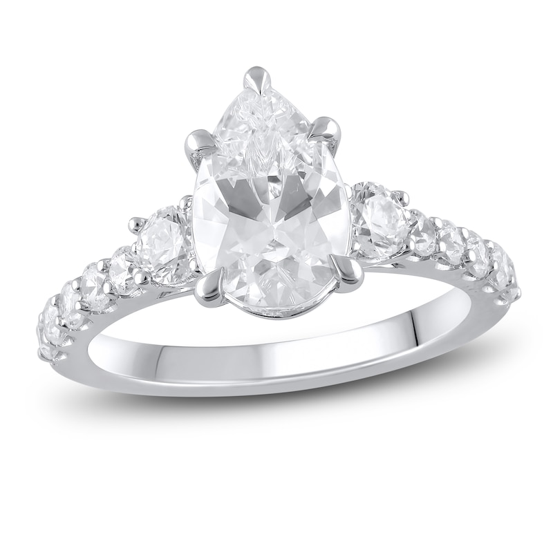 Main Image 1 of Lab-Grown Diamond Engagement Ring 2-3/4 ct tw Pear/Round 14K White Gold