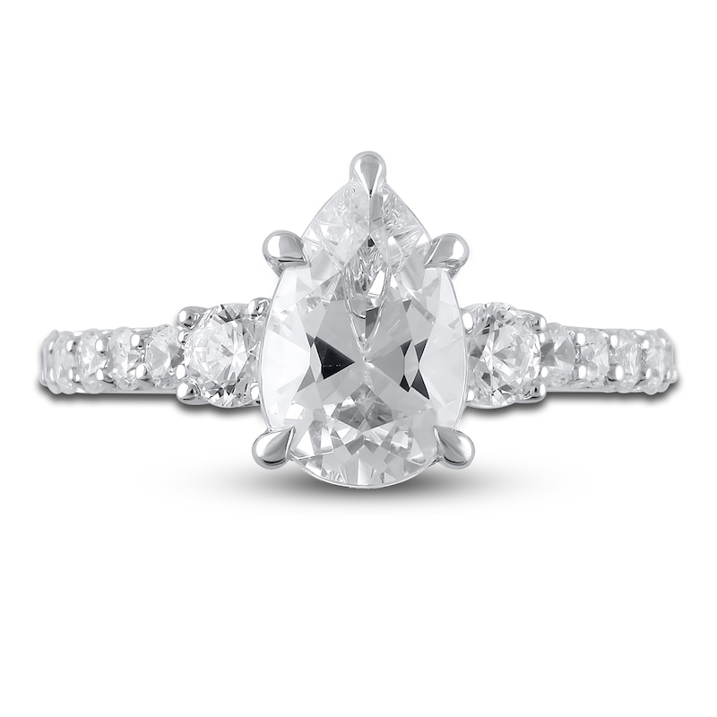 Lab-Created Diamond Engagement Ring 2-3/4 ct tw Pear/Round 14K White Gold