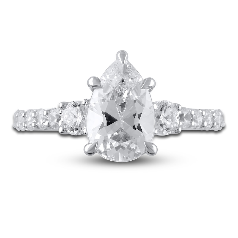 Main Image 3 of Lab-Grown Diamond Engagement Ring 2-3/4 ct tw Pear/Round 14K White Gold