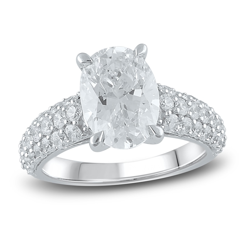 Lab-Created Diamond Engagement Ring 4 ct tw Oval/Round 14K White Gold