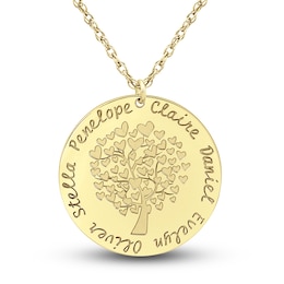 Engravable Family Tree Pendant Necklace 10K Yellow Gold 25mm 18" Adj.