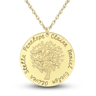 Engravable Family Tree Pendant Necklace 10K Yellow Gold 25mm 18" Adj.