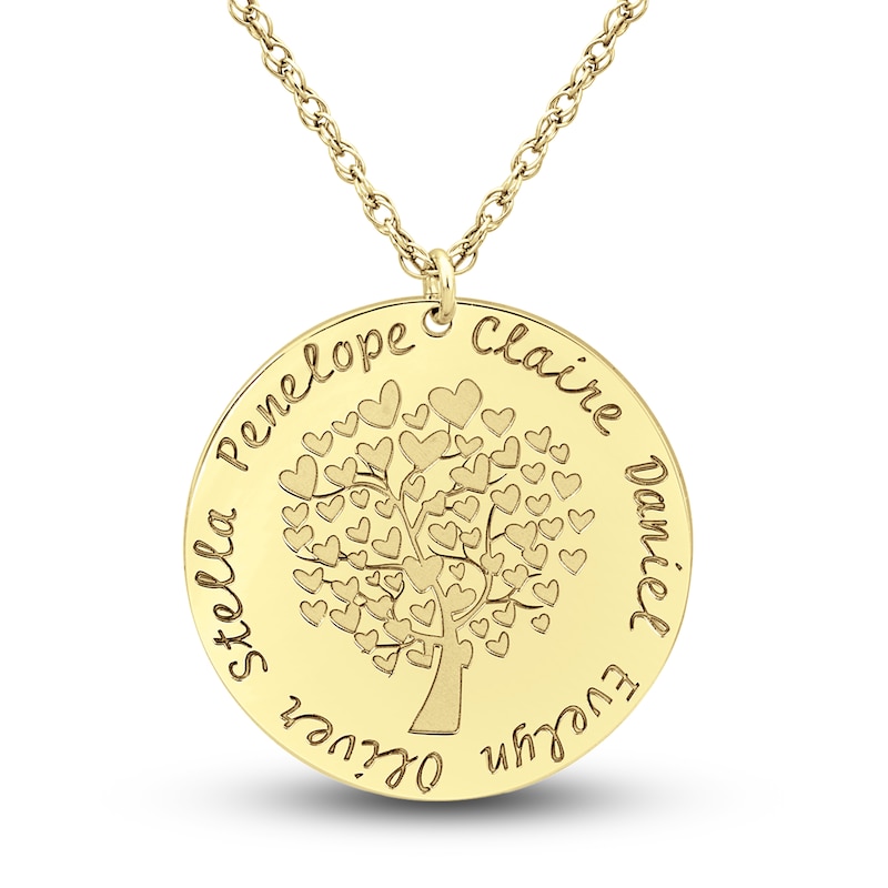 Main Image 1 of Engravable Family Tree Pendant Necklace 10K Yellow Gold 25mm 18" Adj.
