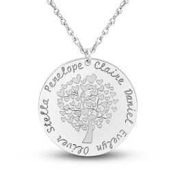 Engravable Family Tree Pendant Necklace White Gold-Plated Sterling Silver 25mm 18" Adj.