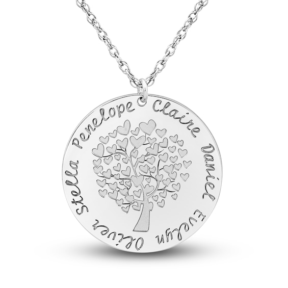Engravable Family Tree Pendant Necklace Sterling Silver 25mm 18" Adj.