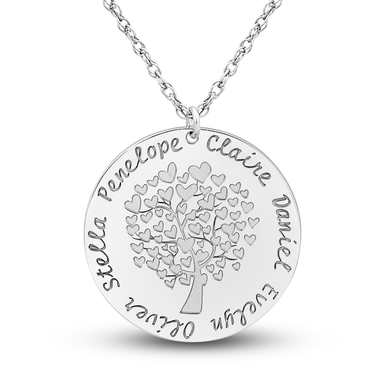 Main Image 1 of Engravable Family Tree Pendant Necklace White Gold-Plated Sterling Silver 25mm 18" Adj.