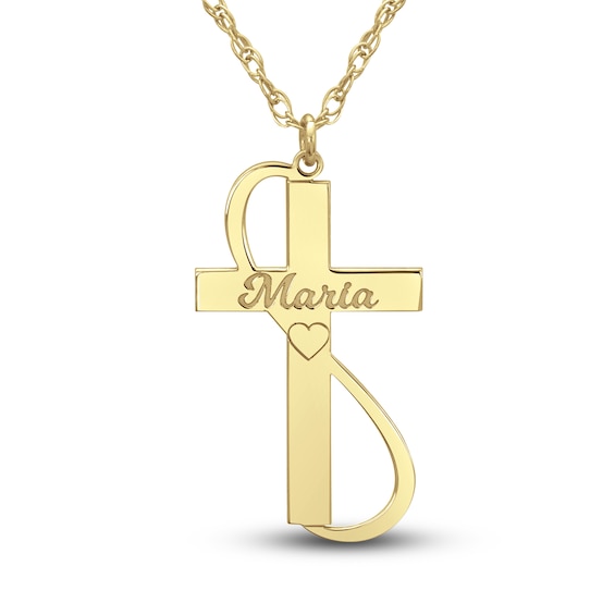 Engravable Cross Pendant Necklace 10K Yellow Gold 28mm 18" Adj.