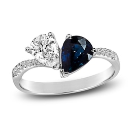Natural Blue Sapphire Engagement Ring 1/2 ct tw Diamonds 14K White Gold