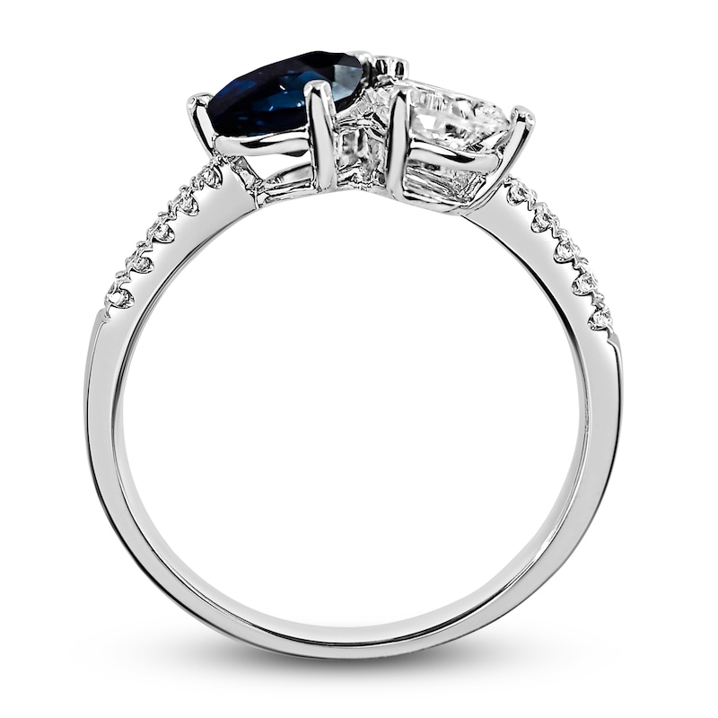 Natural Blue Sapphire Engagement Ring 1/2 ct tw Diamonds 14K White Gold