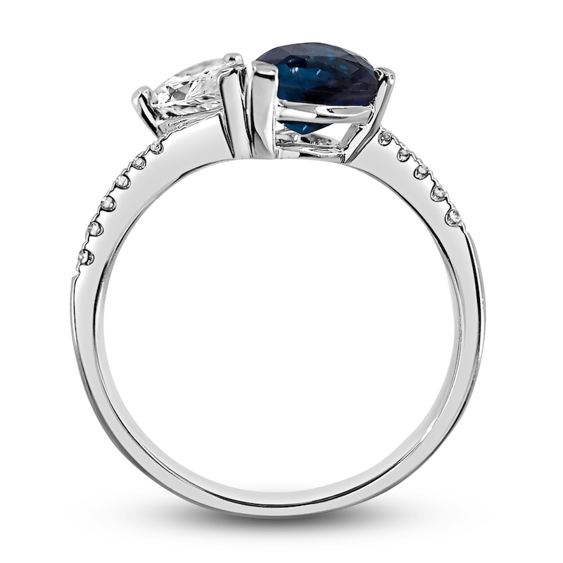 Natural Blue Sapphire Engagement Ring 1/2 ct tw Diamonds 14K White Gold