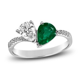 Natural Emerald Engagement Ring 1/2 ct tw Diamonds 14K White Gold
