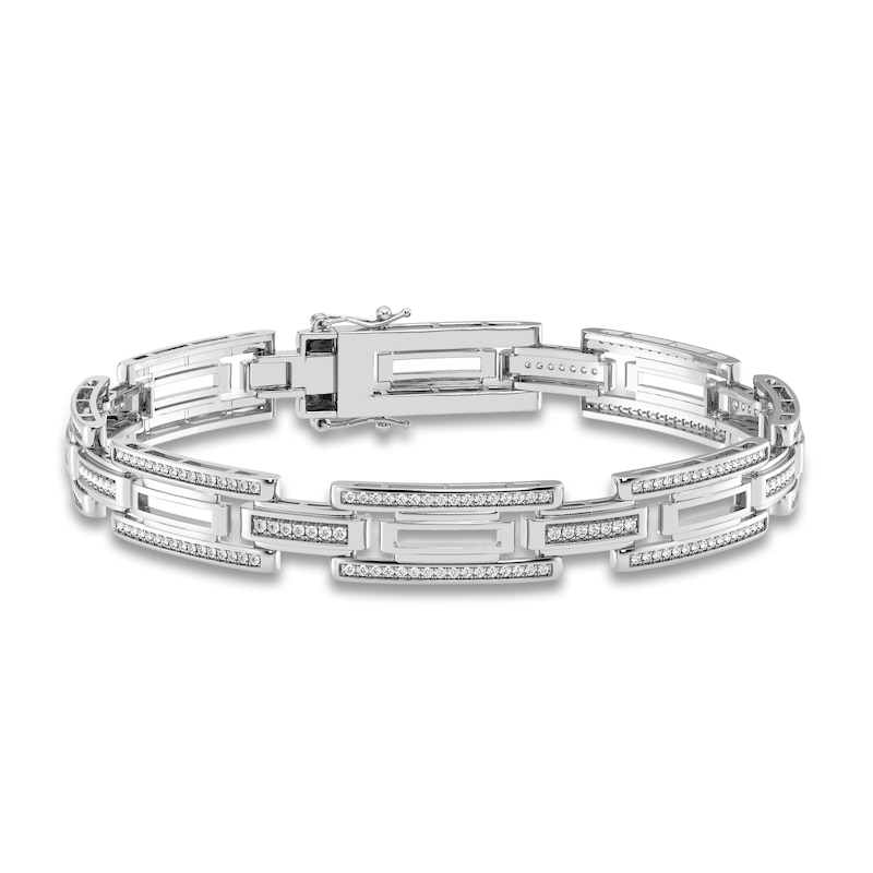 Main Image 1 of Men's Diamond Bracelet 1 ct tw Round 14K White Gold 8.5"