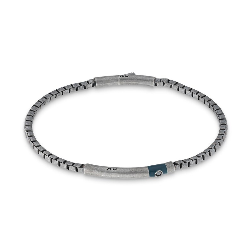 Marco Dal Maso Men's Black Diamond Accent Bracelet Green Enamel Sterling Silver 8"
