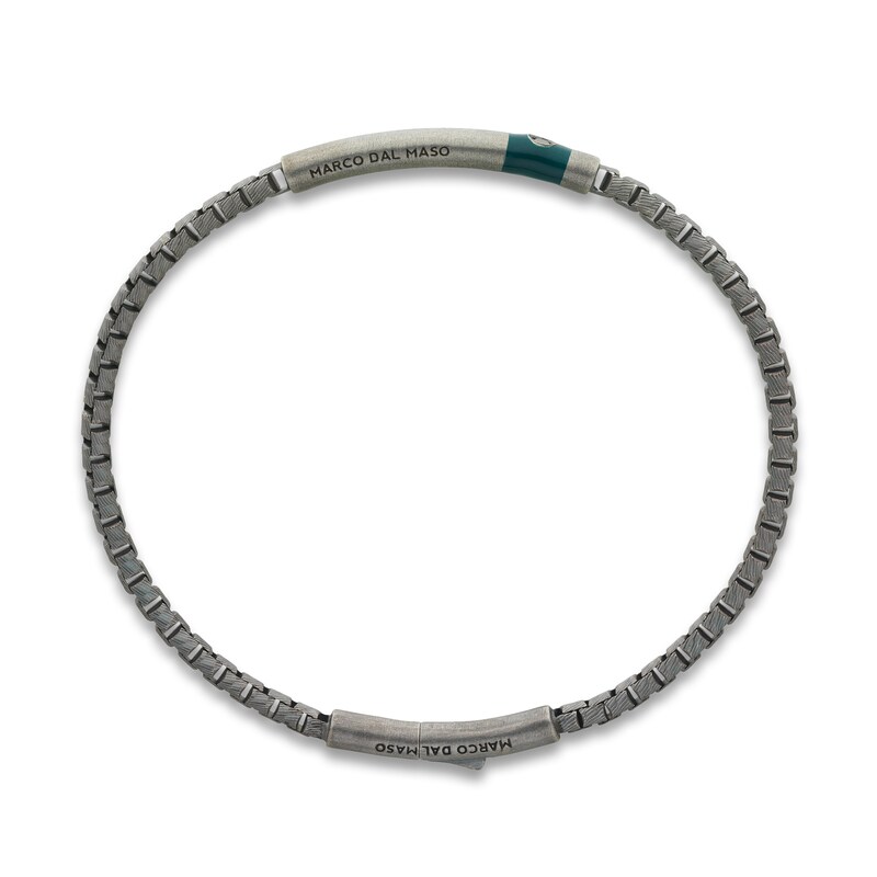 Marco Dal Maso Men's Black Diamond Accent Bracelet Green Enamel Sterling Silver 8"