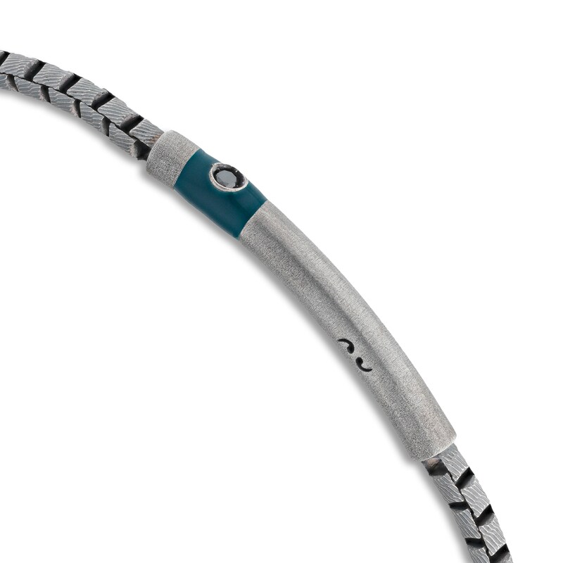 Marco Dal Maso Men's Black Diamond Accent Bracelet Green Enamel Sterling Silver 8"