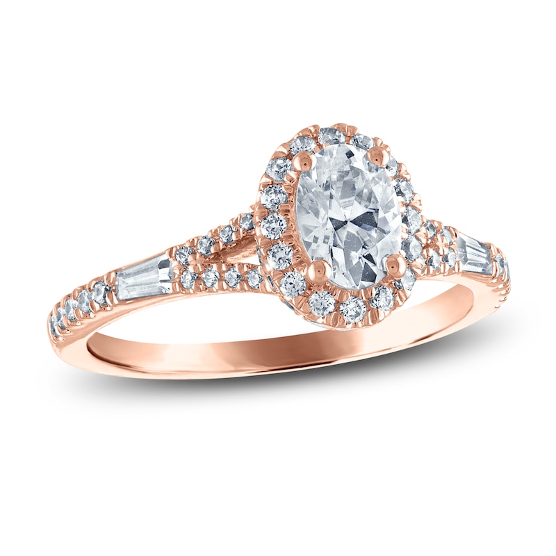 Certified Diamond Engagement Ring 1 ct tw Oval/Round /Baguette 14K Rose Gold