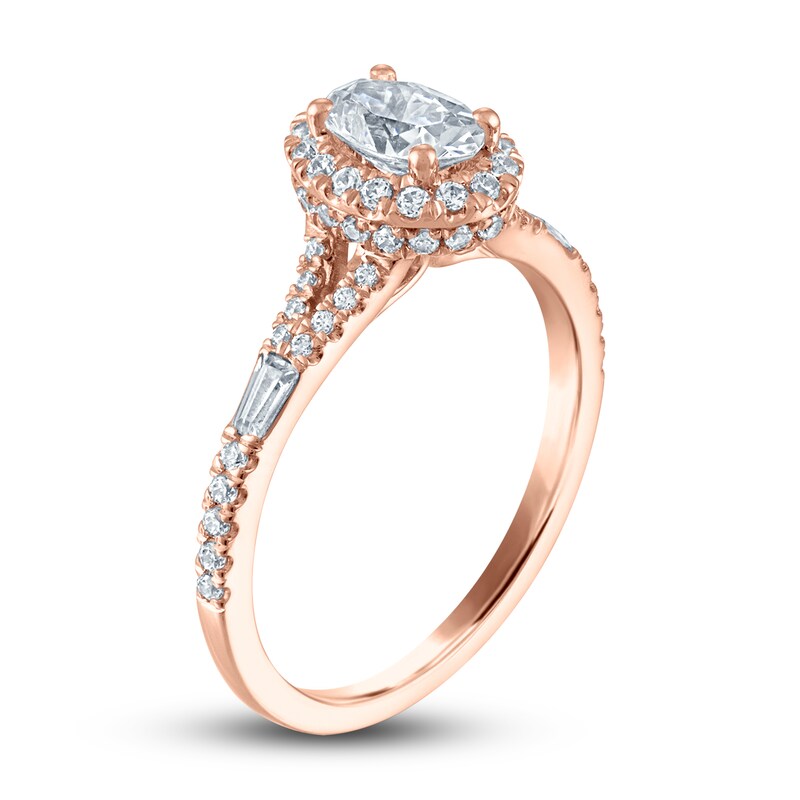 Main Image 2 of Certified Diamond Engagement Ring 1 ct tw Oval/Round /Baguette 14K Rose Gold