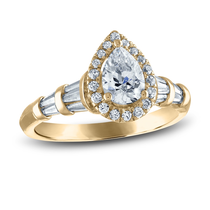 Certified Diamond Engagement Ring 1 ct tw Pear/Round /Baguette 14K Yellow Gold