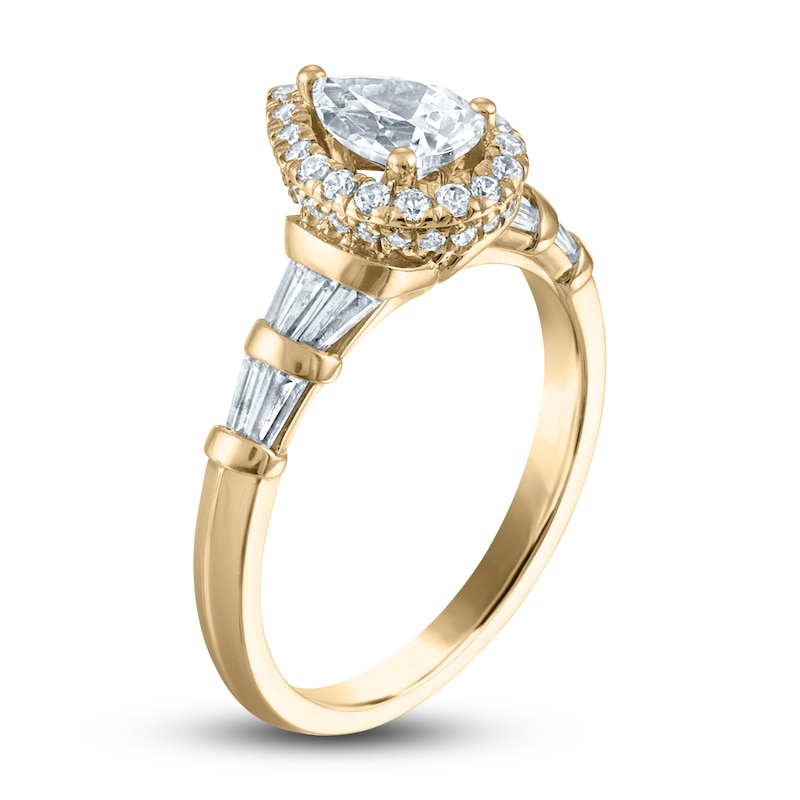 Certified Diamond Engagement Ring 1 ct tw Pear/Round /Baguette 14K Yellow Gold