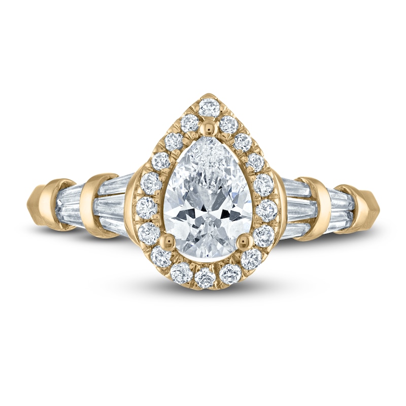 Certified Diamond Engagement Ring 1 ct tw Pear/Round /Baguette 14K Yellow Gold