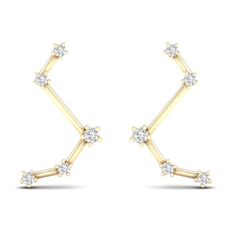 Main Image 1 of Diamond Aries Constellation Earrings 1/8 ct tw Round 14K Yellow Gold