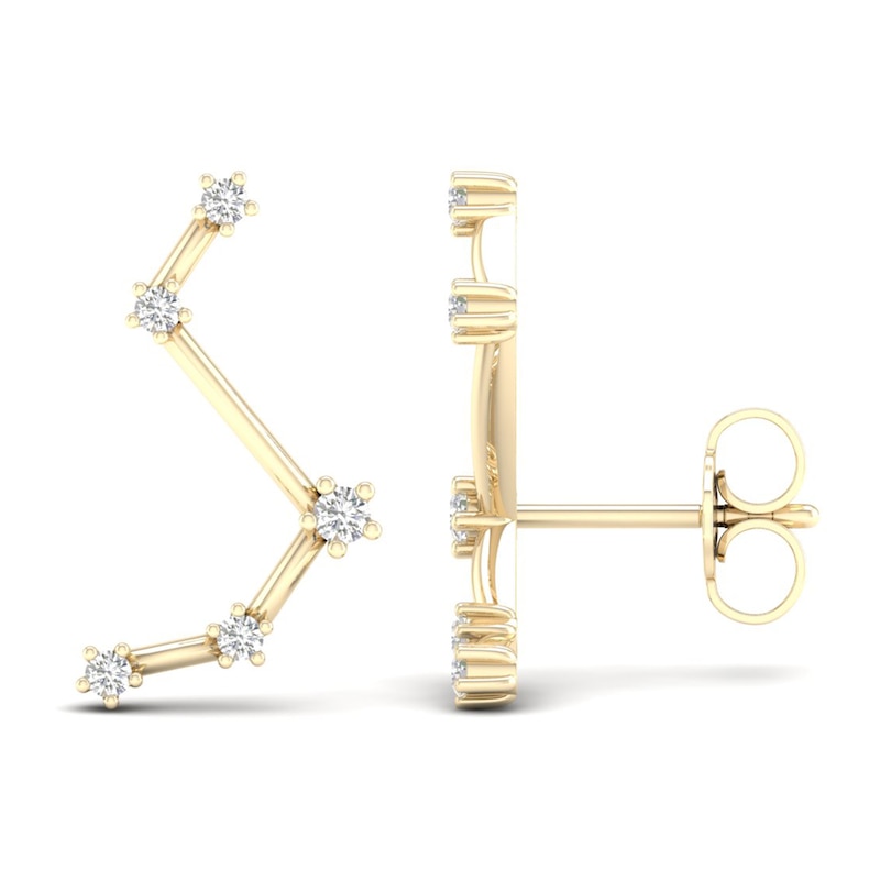 Main Image 2 of Diamond Aries Constellation Earrings 1/8 ct tw Round 14K Yellow Gold