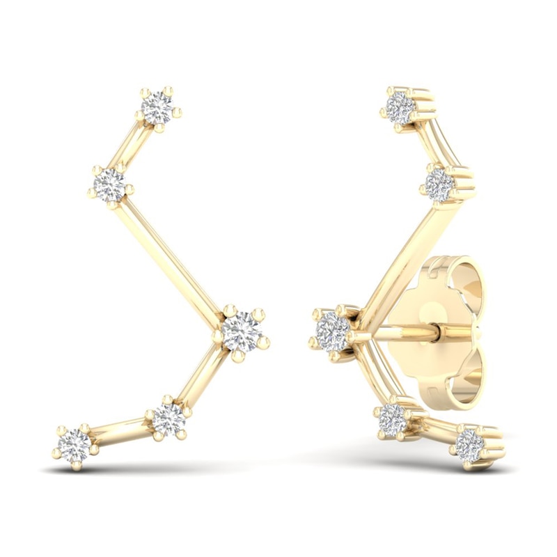 Main Image 4 of Diamond Aries Constellation Earrings 1/8 ct tw Round 14K Yellow Gold