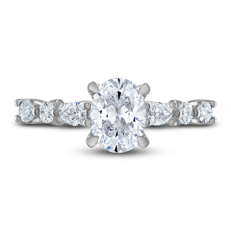 Main Image 3 of Certified Diamond Engagement Ring 1-1/2 ct tw Oval/Round /Pear 14K White Gold