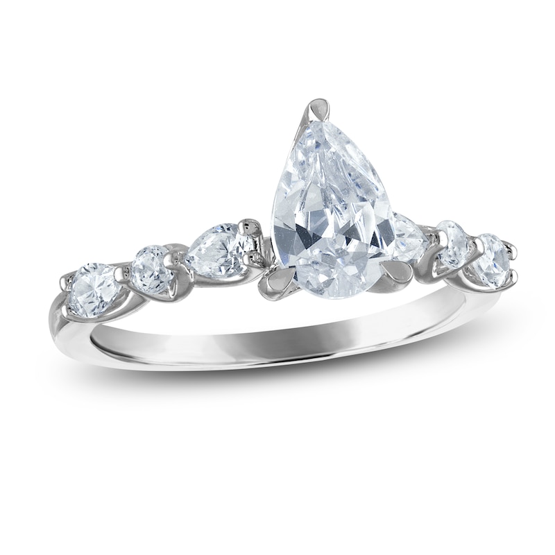 Main Image 1 of Certified Diamond Engagement Ring 1-3/8 ct tw Round /Pear 14K White Gold