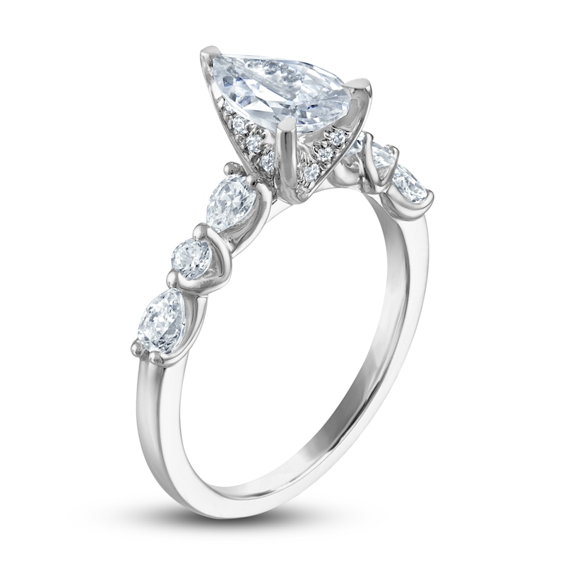 Main Image 2 of Certified Diamond Engagement Ring 1-3/8 ct tw Round /Pear 14K White Gold