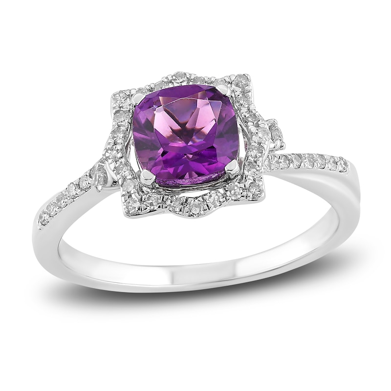 Natural Amethyst Engagement Ring 1/5 ct tw Diamonds 14K White Gold