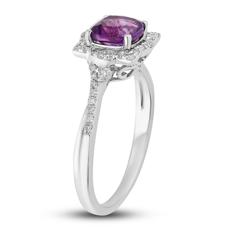 Natural Amethyst Engagement Ring 1/5 ct tw Diamonds 14K White Gold