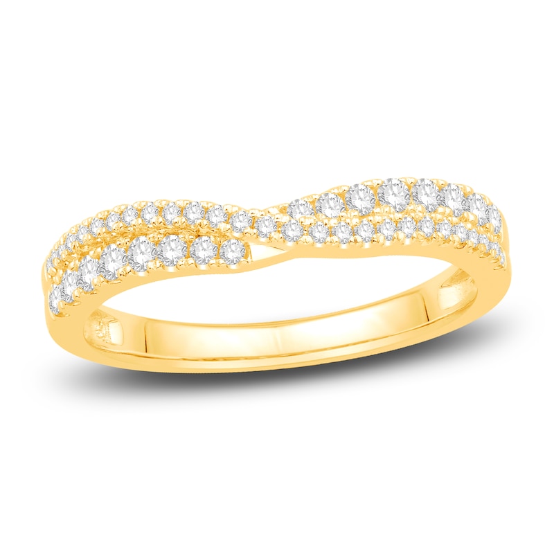 Main Image 1 of Diamond Cross Contour Anniversary Band 1/3 ct tw Round 14K Yellow Gold