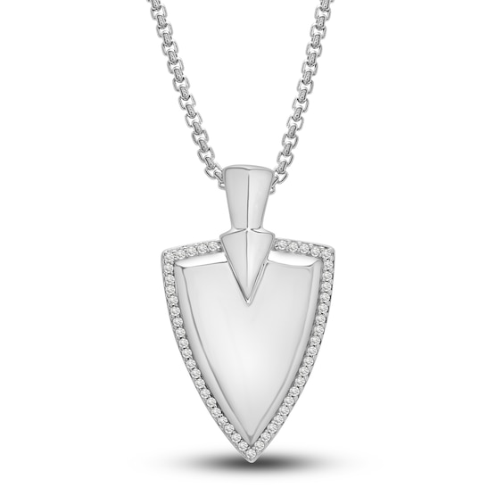 Men's Diamond Shield Pendant Necklace 1/4 ct tw Round Sterling Silver 22"