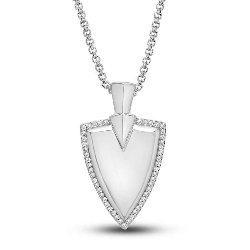 Men's Diamond Shield Pendant Necklace 1/4 ct tw Round Sterling Silver 22"