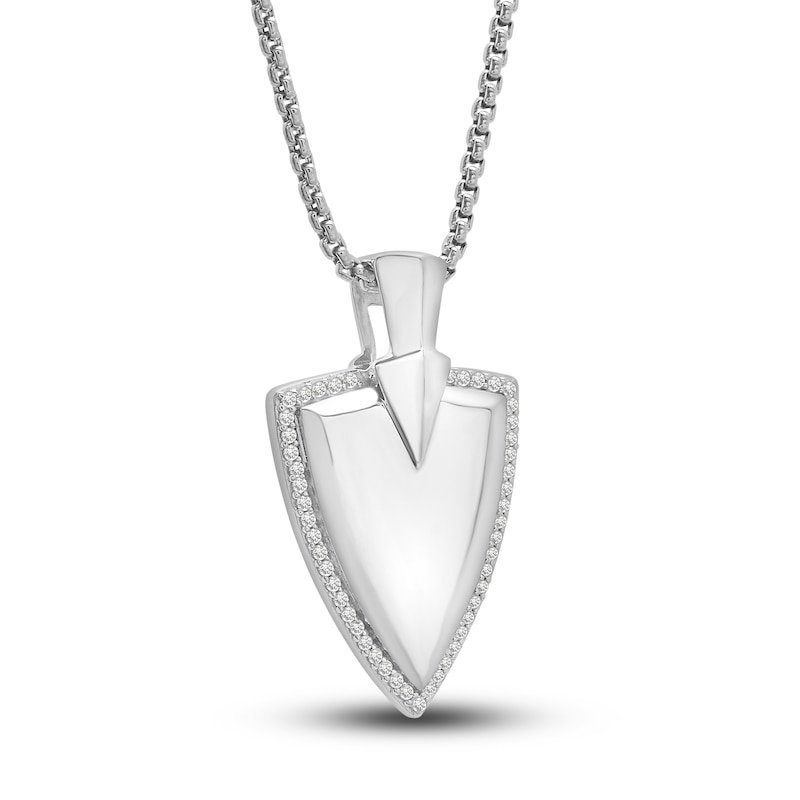 Main Image 2 of Men's Diamond Shield Pendant Necklace 1/4 ct tw Round Sterling Silver 22"