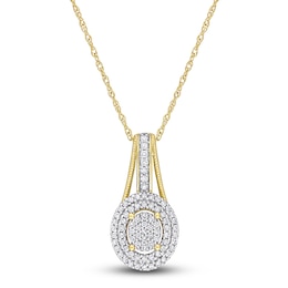 Diamond Oval Necklace 1/4 ct tw Round 10K Yellow Gold 18"