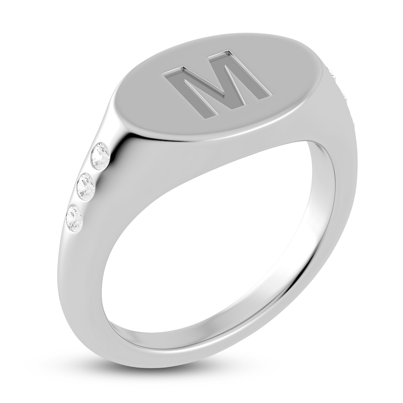 Main Image 2 of Juliette Maison Diamond Engravable Initial Signet Ring 1/8 ct tw Round 10K White Gold