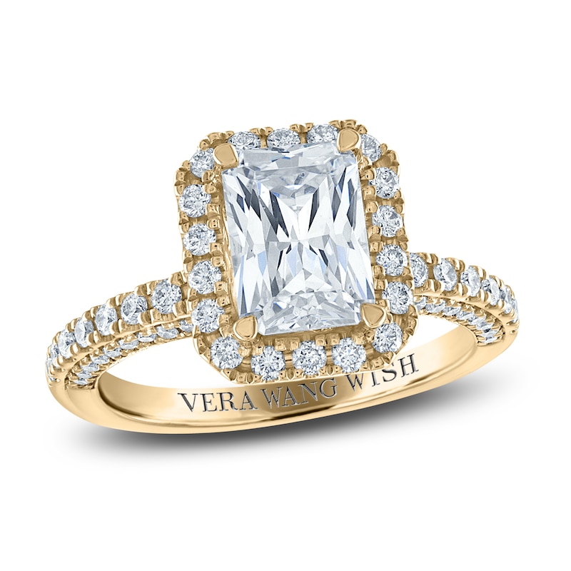 Vera Wang WISH Diamond Engagement Ring 2-3/4 ct tw Emerald/Round 18K Yellow Gold