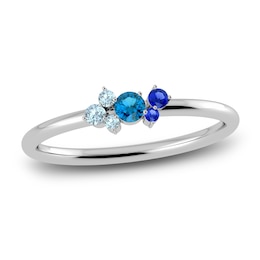 Juliette Maison Natural Aquamarine, Blue Zircon. Blue Sapphire Constellation Ring 10K White Gold