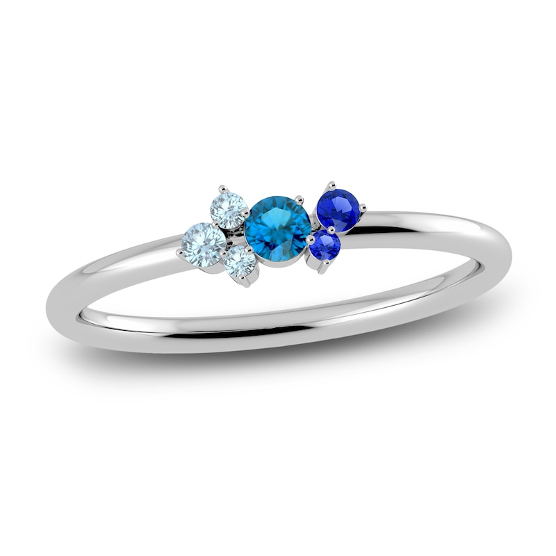 Main Image 1 of Juliette Maison Natural Aquamarine, Blue Zircon. Blue Sapphire Constellation Ring 10K White Gold