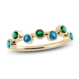 Juliette Maison Natural Emerald & Natural Blue Zircon Ring 10K Yellow Gold