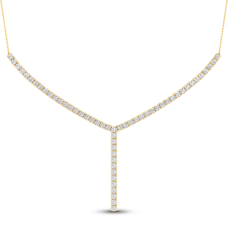 Main Image 1 of Lab-Grown Diamond Lariat Necklace 5 ct tw Round 14K Yellow Gold 18"