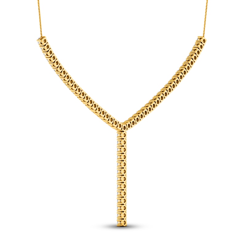 Main Image 2 of Lab-Grown Diamond Lariat Necklace 5 ct tw Round 14K Yellow Gold 18"