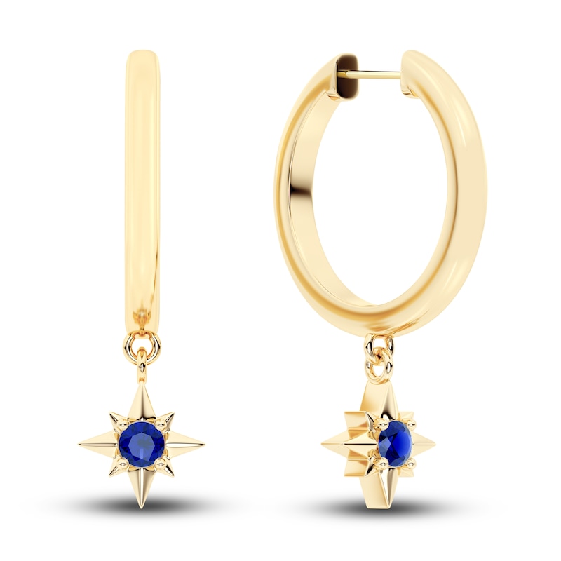 Main Image 1 of Juliette Maison Natural Blue Sapphire Starburst Drop Earrings 10K Yellow Gold