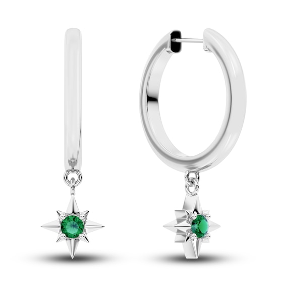Juliette Maison Natural Emerald Starburst Drop Earrings 10K White Gold