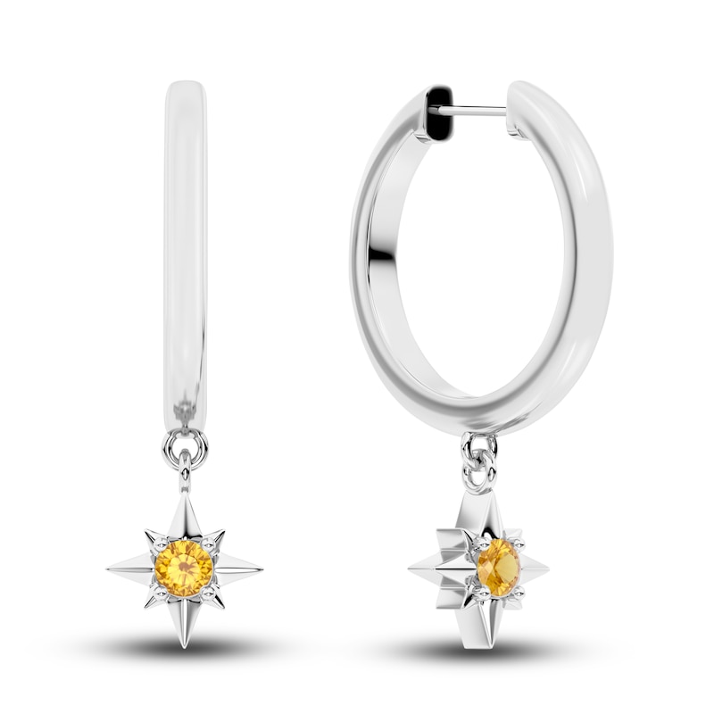 Juliette Maison Natural Citrine Starburst Hoops 10K White Gold