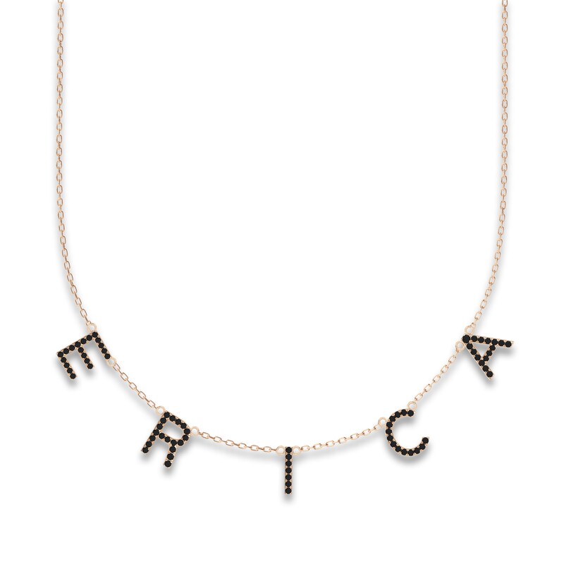 Main Image 1 of Juliette Maison Black Diamond Station Name Necklace 1-3/8 ct tw Round 10K Rose Gold