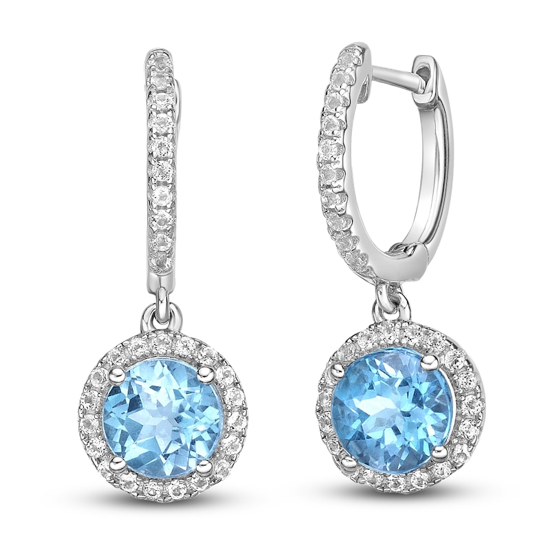 Main Image 2 of Natural Blue Topaz & White Lab-Created Sapphire Dangle Earrings Sterling Silver